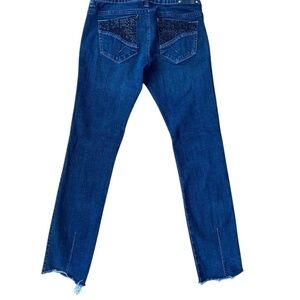 PARASUCO jeans dark blue sequins ripped bottoms size 29 skinny low rise stretchy